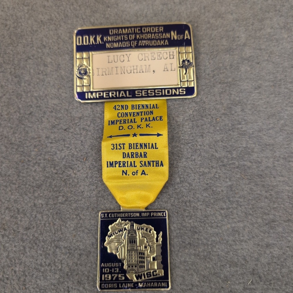 1975 D.O.K.K. Knights of Khorassan Imperial Sessions Milwaukee Delegate Badge
